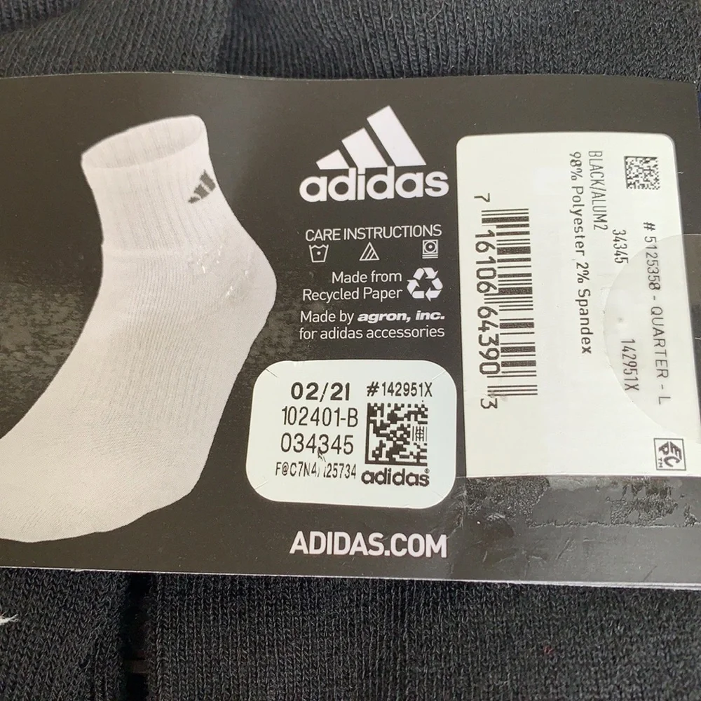 ADIDAS MEN’S CUSHIONED 6 pair QUARTER SOCKS